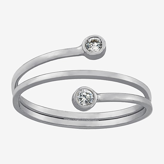Silver Treasures Womens 2.5MM Cubic Zirconia Sterling Silver Bypass  Band