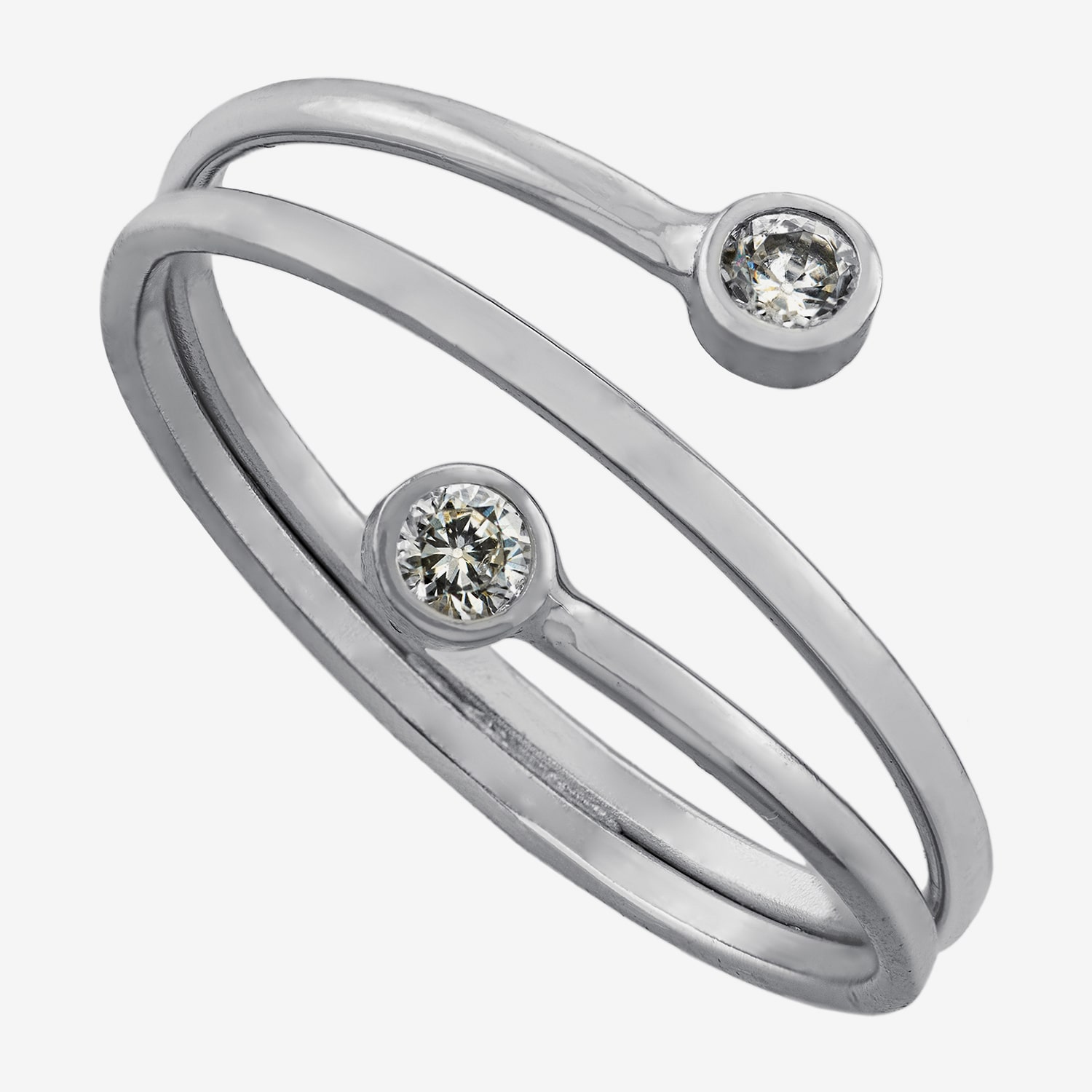 Silver Treasures Womens 2.5MM Cubic Zirconia Sterling Silver Bypass  Band