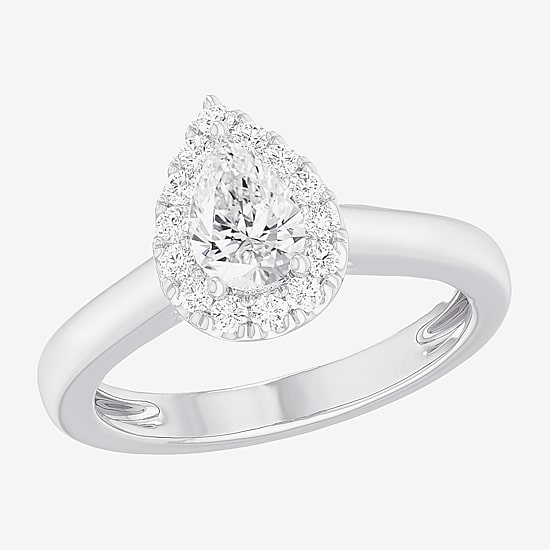 (G-H/SI1-SI2) Womens 1 CT. T.W. Lab Grown White Diamond 10K Gold Pear Halo Engagement Ring
