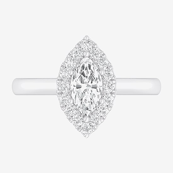 (G-H/SI1-SI2) Womens 1 CT. T.W. Lab Grown White Diamond 10K Gold Marquise Halo Engagement Ring