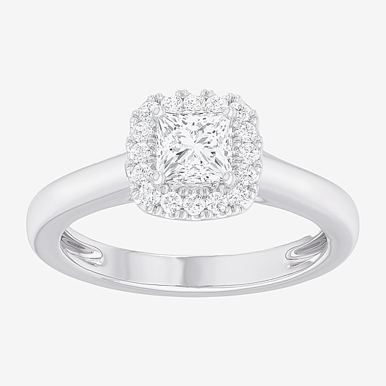 (G-H/SI1-SI2) Womens 1 CT. T.W. Lab Grown White Diamond 10K Gold Cushion Halo Engagement Ring