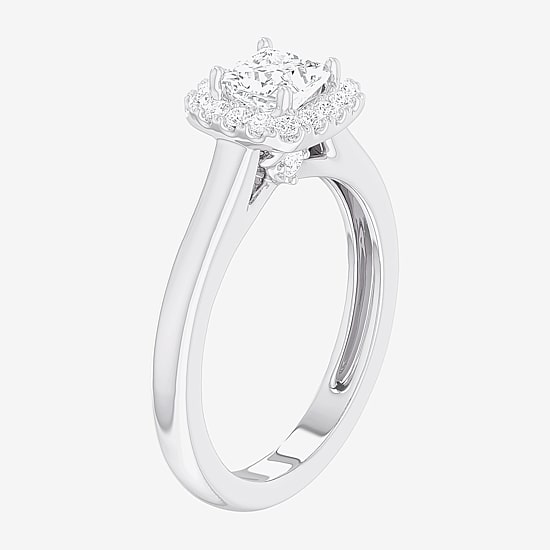 (G-H/SI1-SI2) Womens 1 CT. T.W. Lab Grown White Diamond 10K Gold Cushion Halo Engagement Ring