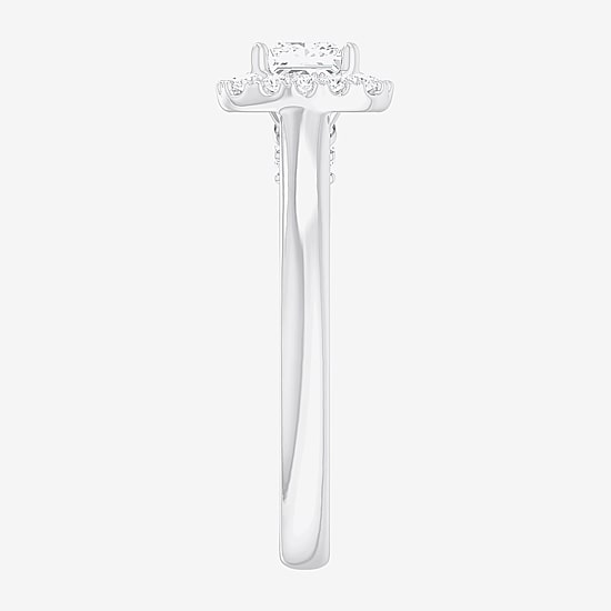 (G-H/SI1-SI2) Womens 1 CT. T.W. Lab Grown White Diamond 10K Gold Cushion Halo Engagement Ring