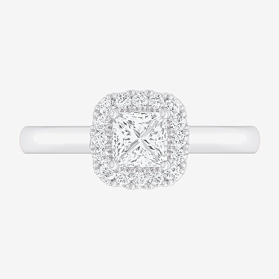 (G-H/SI1-SI2) Womens 1 CT. T.W. Lab Grown White Diamond 10K Gold Cushion Halo Engagement Ring