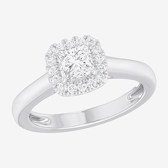 (G-H/SI1-SI2) Womens 1 CT. T.W. Lab Grown White Diamond 10K Gold Cushion Halo Engagement Ring