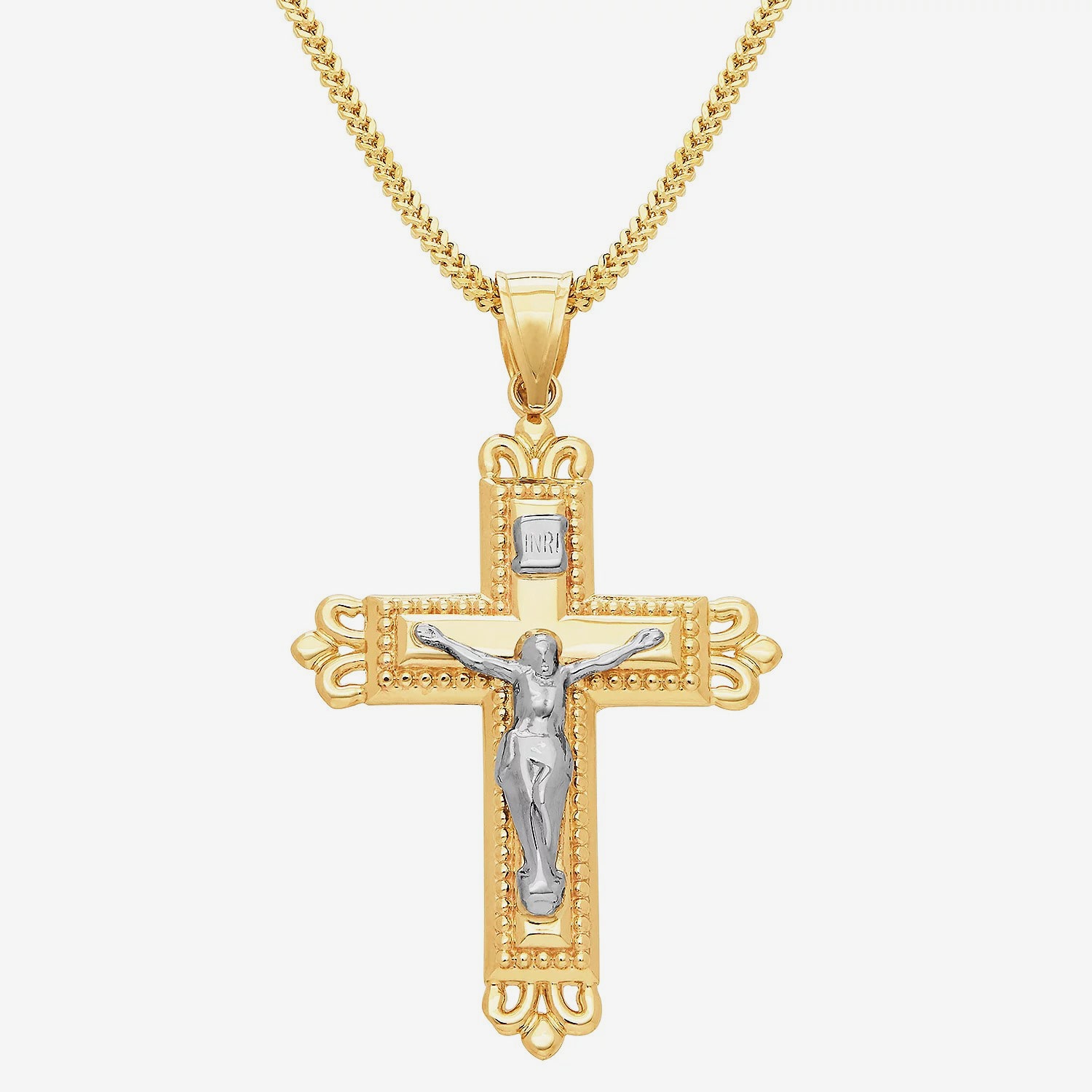 Crucifix Mens 10K Gold Cross 22 Inch Pendant Necklace
