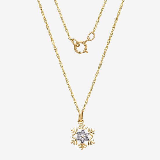 Disney Collection Made in Italy Girls 14K Gold Snowflake 15 Inch Pendant Necklace