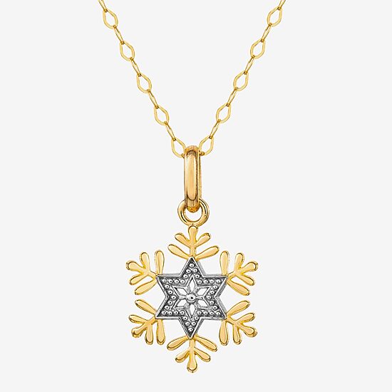 Disney Collection Made in Italy Girls 14K Gold Snowflake 15 Inch Pendant Necklace