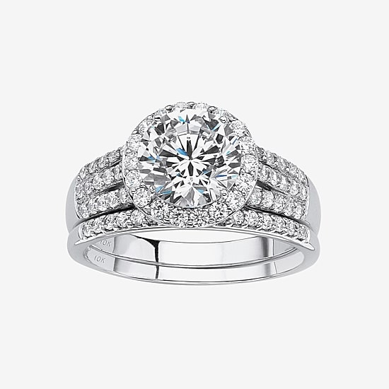 DiamonArt® Womens 2 1/2 CT. T.W. White Cubic Zirconia 10K White Gold Bridal Set
