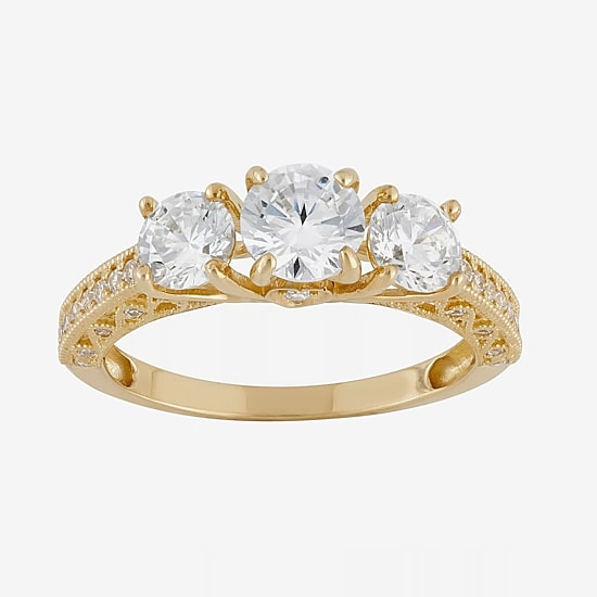 DiamonArt® Womens 2 CT. T.W. Lab Created White Cubic Zirconia 10K Gold 3-Stone Engagement Ring