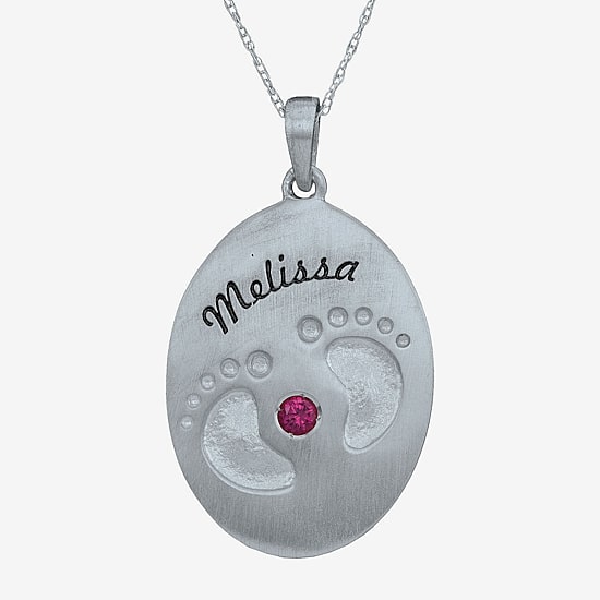 Personalized Simulated Birthstone Engraved Baby Feet Pendant Necklace