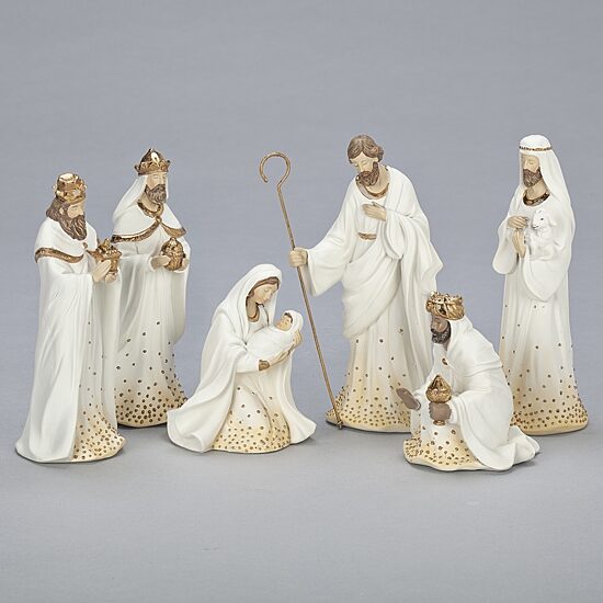 Roman 11.5" White And Gold 9-pc. Nativity Set