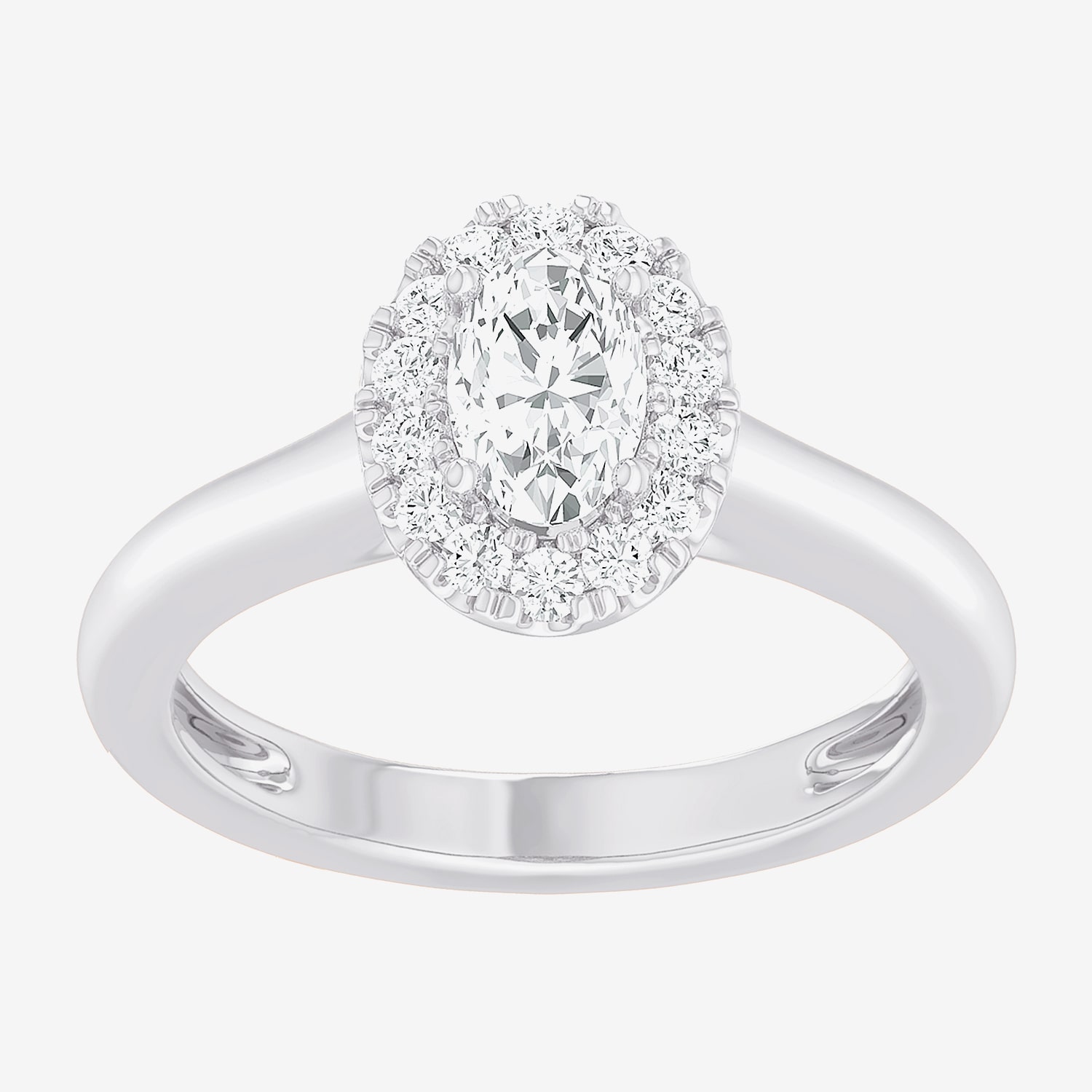 (G-H/SI1-SI2) Womens 1 CT. T.W. Lab Grown White Diamond 10K Gold Oval Halo Engagement Ring