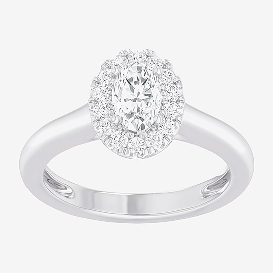(G-H/SI1-SI2) Womens 1 CT. T.W. Lab Grown White Diamond 10K Gold Oval Halo Engagement Ring