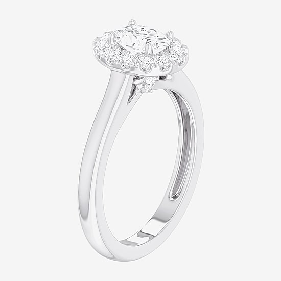 (G-H/SI1-SI2) Womens 1 CT. T.W. Lab Grown White Diamond 10K Gold Oval Halo Engagement Ring