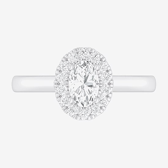 (G-H/SI1-SI2) Womens 1 CT. T.W. Lab Grown White Diamond 10K Gold Oval Halo Engagement Ring