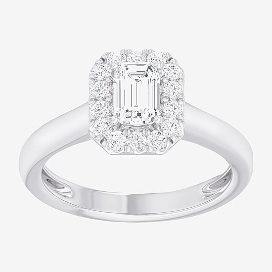 (G-H/SI1-SI2) Womens 1 CT. T.W. Lab Grown White Diamond 10K Gold Halo Engagement Ring
