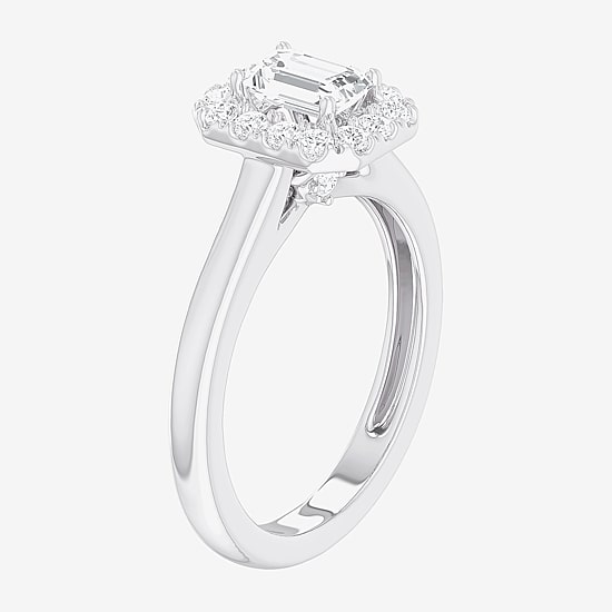 (G-H/SI1-SI2) Womens 1 CT. T.W. Lab Grown White Diamond 10K Gold Halo Engagement Ring