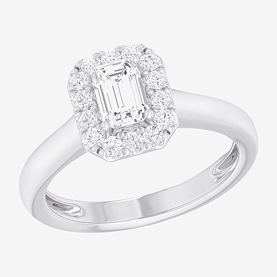 (G-H/SI1-SI2) Womens 1 CT. T.W. Lab Grown White Diamond 10K Gold Halo Engagement Ring