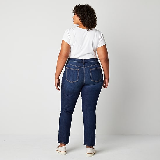 St. John's Bay Secretly Slender Womens Plus Mid Rise Adaptive Hidden Access Opening Straight Leg Jean