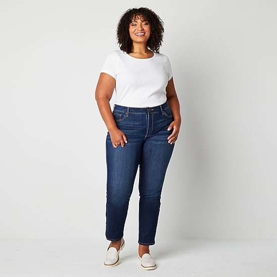 St. John's Bay Secretly Slender Womens Plus Mid Rise Adaptive Hidden Access Opening Straight Leg Jean