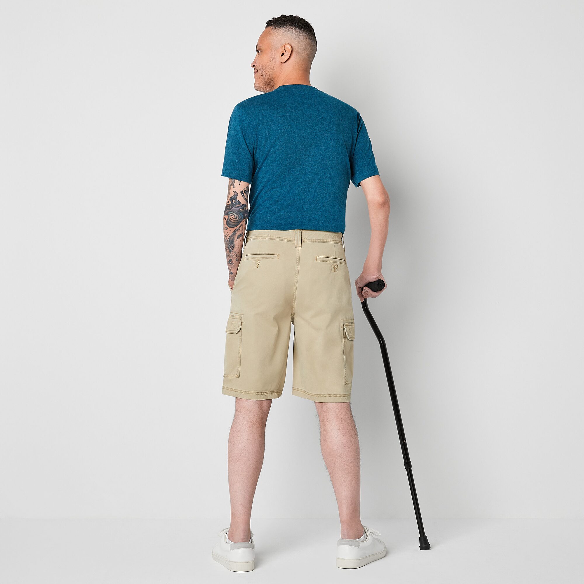 St. John's Bay Dexterity Mens 10" Adaptive Stretch Fabric Adjustable Features Easy-on + Easy-off Cargo Short