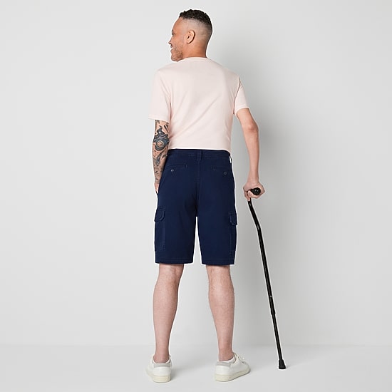 St. John's Bay Dexterity Mens 10" Adaptive Stretch Fabric Adjustable Features Easy-on + Easy-off Cargo Short
