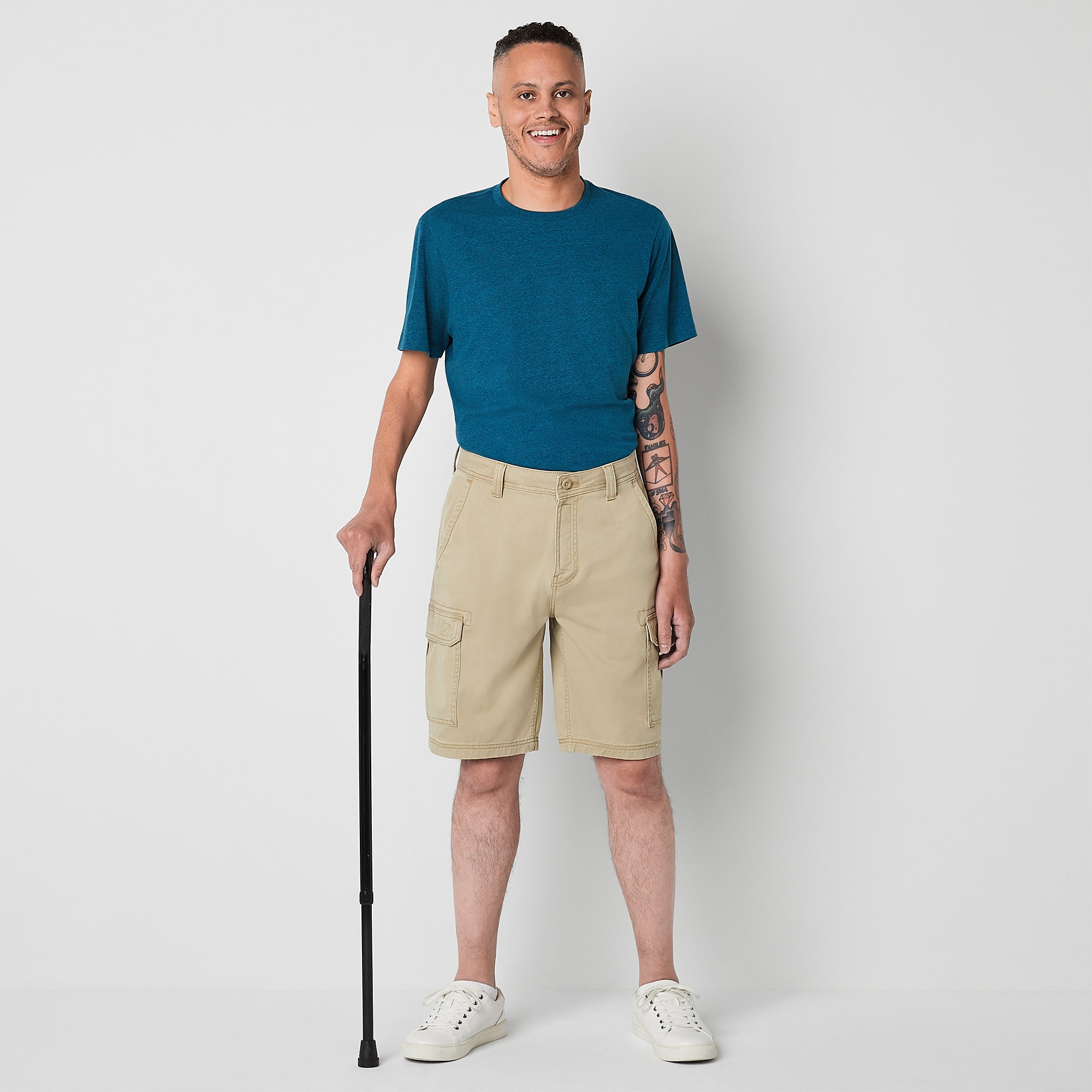 St. John's Bay Dexterity Mens 10" Adaptive Stretch Fabric Adjustable Features Easy-on + Easy-off Cargo Short