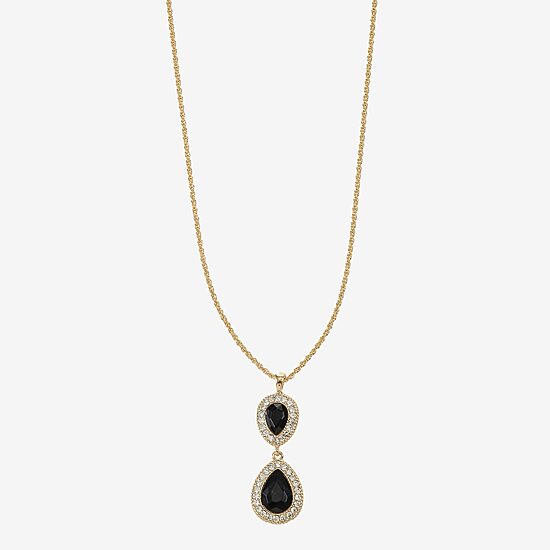 Monet Jewelry Gold Tone Halo Womens Black Glass 17 Inch Pendant Necklace