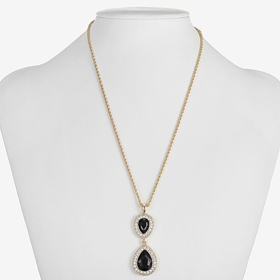 Monet Jewelry Gold Tone Halo Womens Black Glass 17 Inch Pendant Necklace