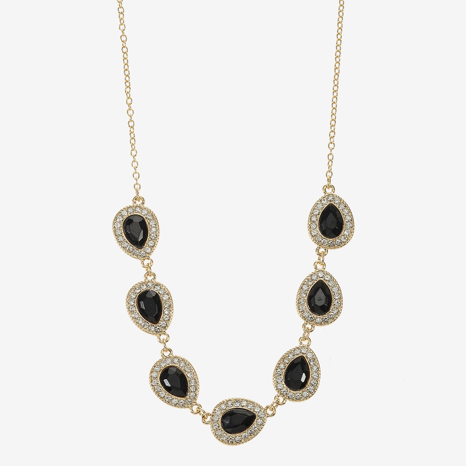 Monet Jewelry Gold Tone Halo Womens Black 17 Inch Collar Necklace