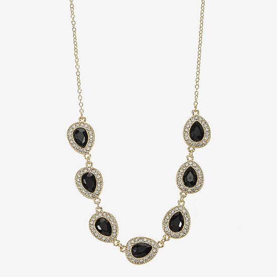 Monet Jewelry Gold Tone Halo Womens Black 17 Inch Collar Necklace
