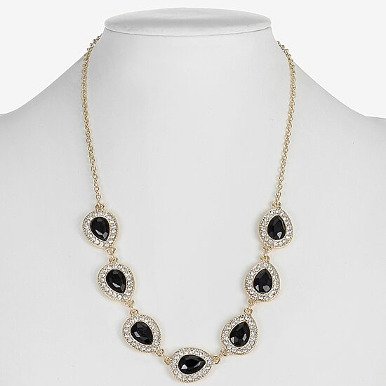 Monet Jewelry Gold Tone Halo Womens Black 17 Inch Collar Necklace