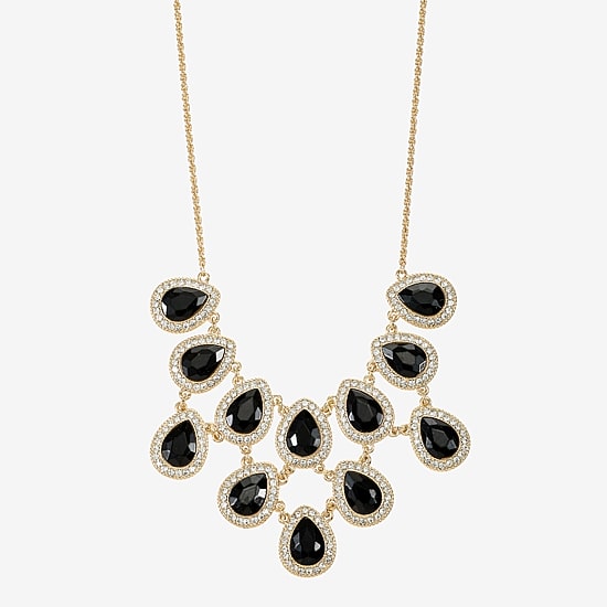 Monet Jewelry Gold Tone Halo Womens Black 18 Inch Statement Necklace