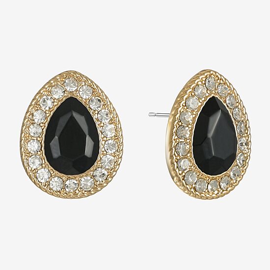 Monet Jewelry Gold Tone Halo Black Glass 17mm Stud Earrings