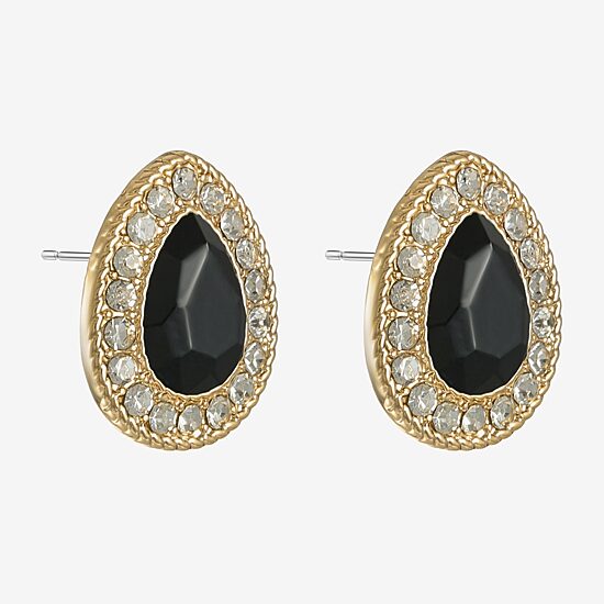 Monet Jewelry Gold Tone Halo Black Glass 17mm Stud Earrings