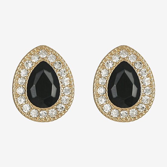 Monet Jewelry Gold Tone Halo Black Glass 17mm Stud Earrings