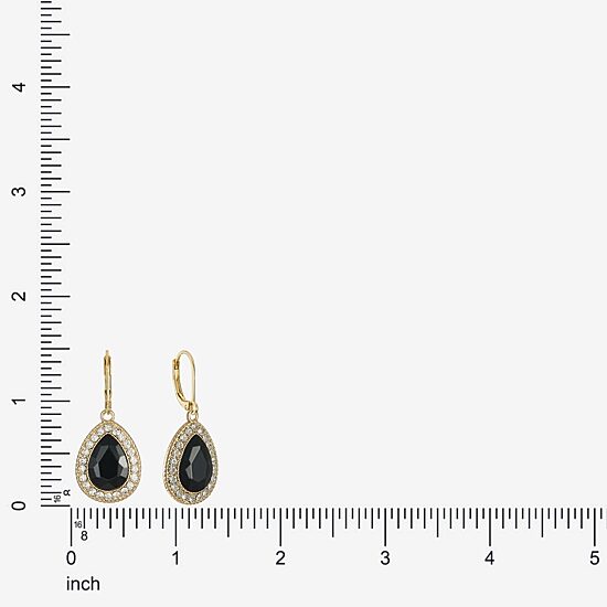 Monet Jewelry Gold Tone Halo Womens Black Glass Drop Earrings