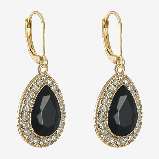 Monet Jewelry Gold Tone Halo Womens Black Glass Drop Earrings