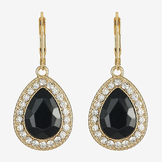 Monet Jewelry Gold Tone Halo Womens Black Glass Drop Earrings