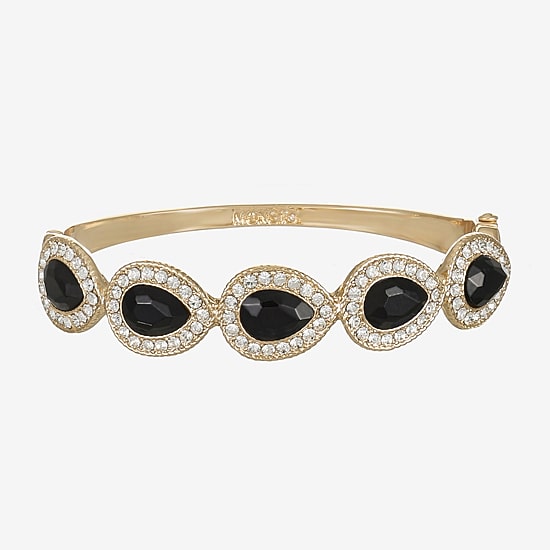 Monet Jewelry Gold Tone Halo Womens Black Glass Bangle Bracelet