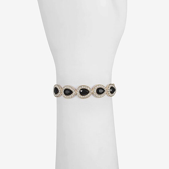 Monet Jewelry Gold Tone Halo Womens Black Glass Bangle Bracelet