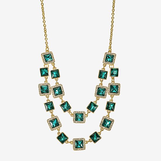 Monet Jewelry Halo Womens Green Glass 18 Inch Strand Necklace