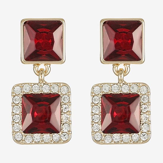 Monet Jewelry Halo Double Womens Glass Square Hypoallergenic Drop Earrings