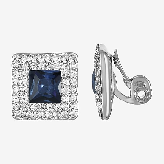 Monet Jewelry Halo Button Womens Glass Square Clip On Earrings