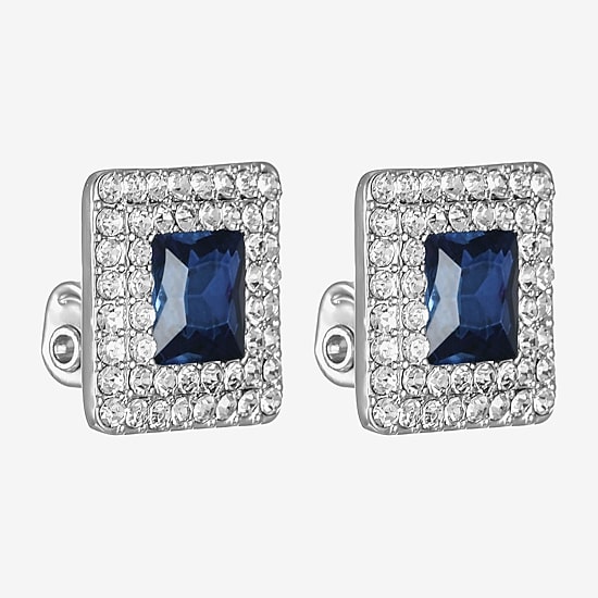 Monet Jewelry Halo Button Womens Glass Square Clip On Earrings