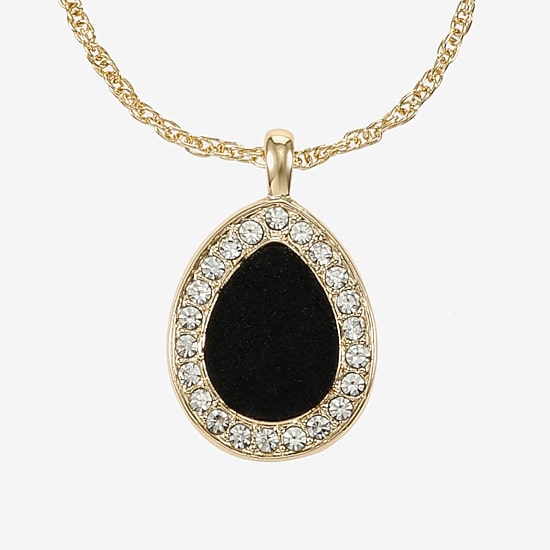 Monet Jewelry Gold Tone Velvet Halo Womens Glass 17 Inch Pendant Necklace