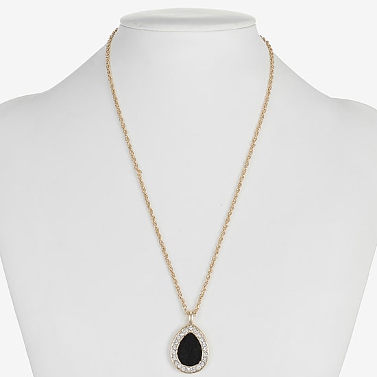 Monet Jewelry Gold Tone Velvet Halo Womens Glass 17 Inch Pendant Necklace