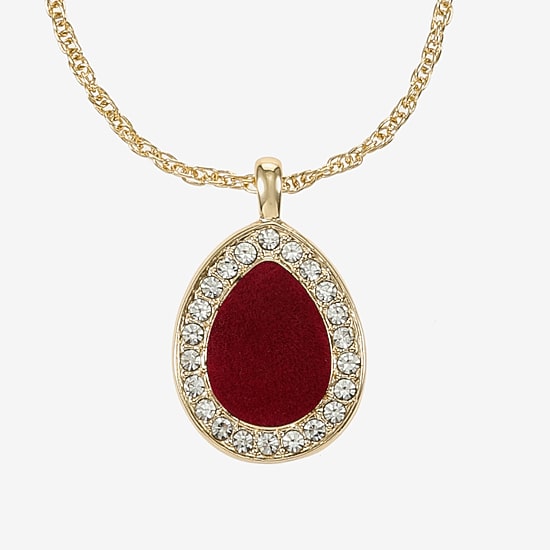 Monet Jewelry Gold Tone Velvet Halo Womens Glass 17 Inch Pendant Necklace