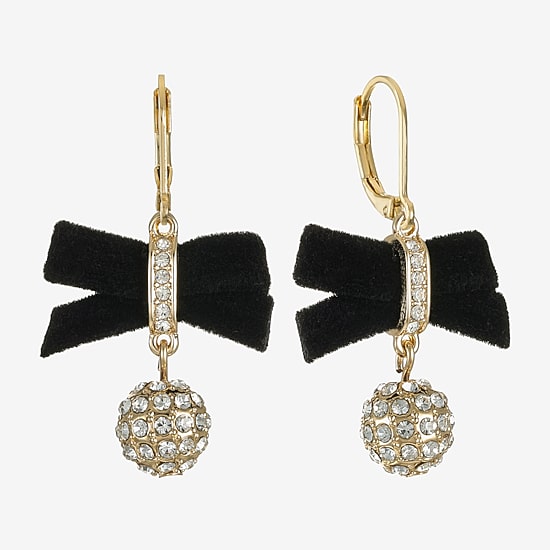 Monet Jewelry Gold Tone Velvet Womens Glass Bow Drop Earrings